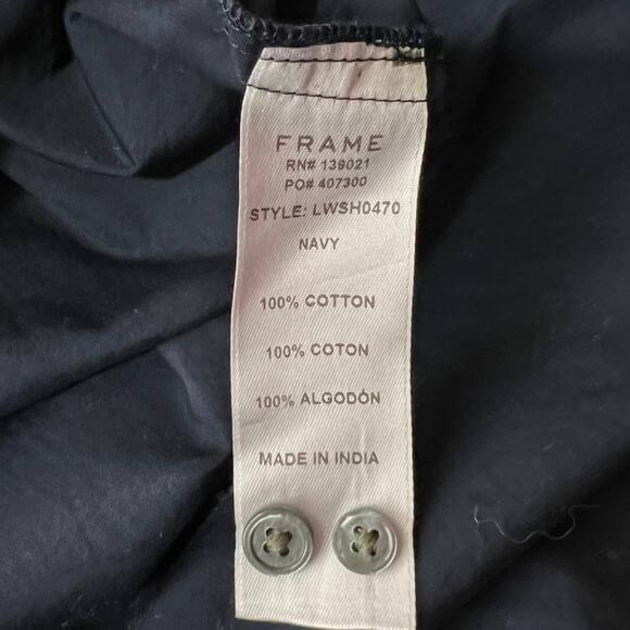 FRAME Bow Cold Shoulder Cotton Blouse In Navy Size M NWOT - Picture 7 of 9